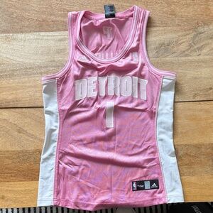 Adidas Pink and White Detroit Basketball Jersey - Billups